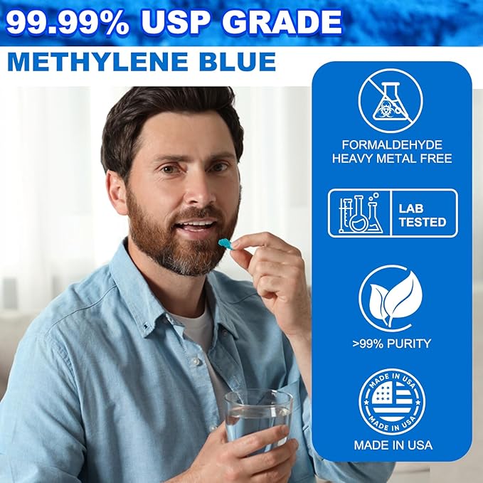 Methylene Blue Gummies Pharmaceutical Grade (12 MG), Support Mental Clarity, Memory, Focus, Cognition & Natural Energy, Made in USA, Formaldehyde Free, 60 Gummies