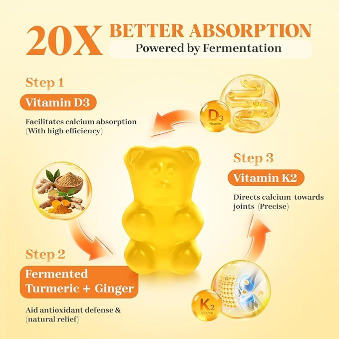 Turmeric Curcumin with Ginger Gummies, Vegan Formula with Fermented Turmeric & Black Pepper, Joint Comfort & Mobility, Sugar-Free with Vitamin D3 + K2, Natural Peach Flavor – 150 Gummies (2 Bottles)