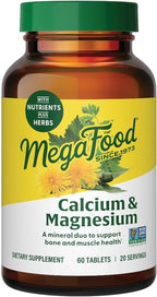 MegaFood Calcium Magnesium Supplement - Supports Bone Health & Heart Health - Magnesium Calcium Supplements for Women and Men - Non-GMO - 60 Tablets (20 Servings)