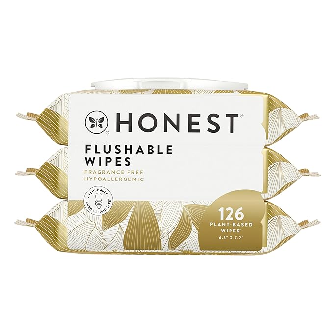 The Honest Company Flushable Wipes for Sensitive Skin, Hypoallergenic, Fragrance-Free, Gilded Wings Design, 126 Count