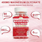 Magnesium Glycinate Gummies 400mg Sugar Free: Calm Magnesium Supplement for Women & Men, Sleep Support, Muscle & Bone Health Complex with Vitamin D3 B6 Calcium, Chewable Strawberry Gummy for Adults