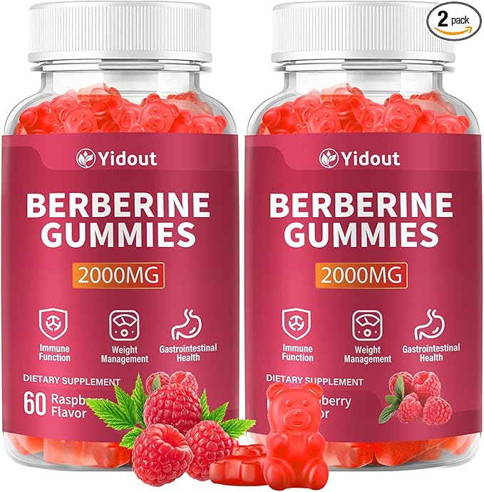 Berberine Gummies 2000mg-Natural High Potency Berberine HCL Supplement - Immune System & Metabolism Support - Vegan, Non-GMO - Delicious Raspberry Flavor (60 Count（Pack of 2）)