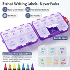 NEW Foldable & Double Protection Portable Weekly Pill Organizer 2 Times A Day with Etched Labels, AM PM 7 Day Week Medicine Box, Daily Travel Pill Case Dispenser for Vitamin, Supplement - Clear Purple