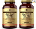 Solgar Triple Strength Omega 3 950 mg - 100 Softgels, Pack of 2 - Supports Joint & Skin Health - Non-GMO, Gluten Free, Dairy Free - 200 Total Servings
