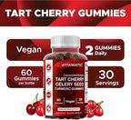Vitamatic Tart Cherry (360 mg) with Celery Seed (30 mg) 10:1 Extract & Turmeric 20:1 Extract (10 mg) - (Per Serving/2 Gummies) - 60 Gummies (Pack of 2)
