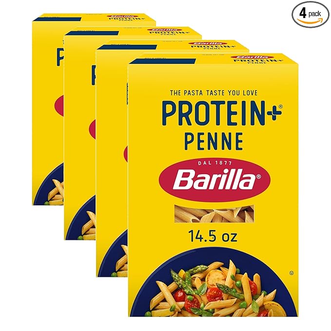 Barilla Protein+ (Plus) Penne Pasta,14.5 Ounce - plant based - Made from Lentils,Chickpeas & Peas - Non-GMO,Kosher Certified,(Pack of 4)