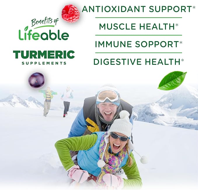 Lifeable Turmeric Curcumin with Ginger & Black Pepper Extract – Great Tasting Natural Flavor Gummy –Vegetarian GMO-Free Supplement – 90 Gummies