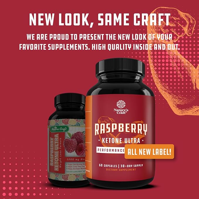 Natures Craft Raspberry Ketones Weight Loss Keto Supplement with Pure African Mango Apple Cider Vinegar and Green Tea - Natural Fat Burner Metabolism Booster, Craving Control for Men and Women