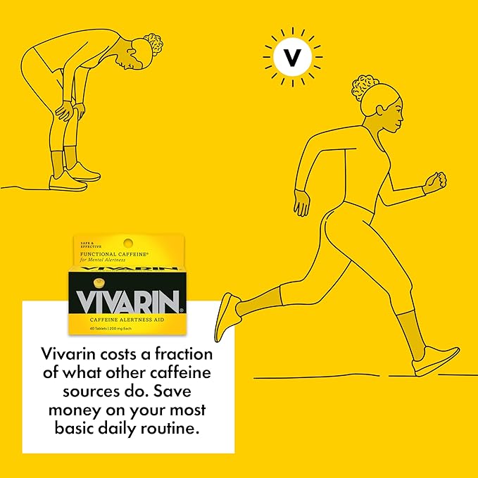 Vivarin, Caffeine Pills, 200mg Caffeine per Dose, Safely and Effectively Helps You Stay Awake, No Sugar, Calories or Hidden Ingredients, Energy Supplement, 40 Tablets - 2 Count