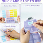 Travel Pill Organizer Box with Labels, 7 Compartments Portable Mini Pill Case, Daily Medication Organizer Storage Pill Container for Pocket Pharmacy(Purple, S)
