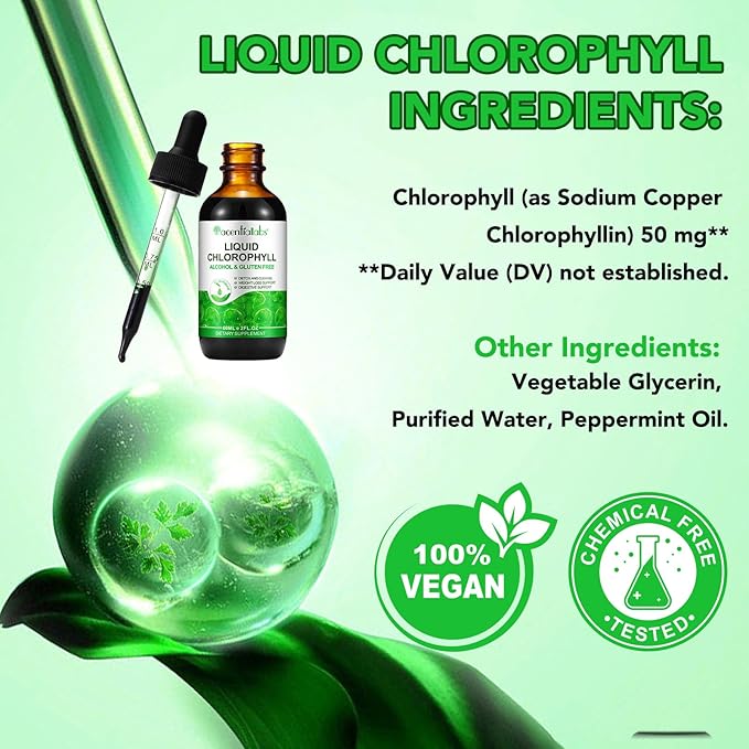 Liquid Chlorophyll Drops, Chlorophyll Liquid Drops, Body Deodorizing, Supports for Odor Balance, Natural Body Freshness, Body Odor Control, Fresh Breath, 60ml.