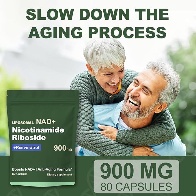 Liposomal NAD Supplement with NAD Nicotinamide Riboside Resveratrol 900 MG, Boost NAD+ for Cellular Health, Anti-Aging, Energy, Focus - 80 Capsules(5Pcs)