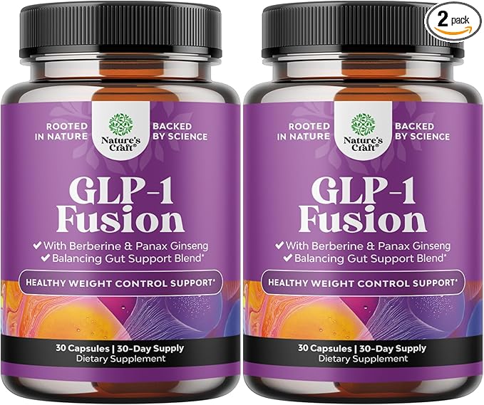 GLP-1 Berberine Supplement - One a Day Healthy Gut Berberine Complex with Panax Ginseng Turmeric Curcumin & Cayenne Pepper for Metabolic Balance - Gluten Free Vegan and Non-GMO - 30 Count - 2 Pack