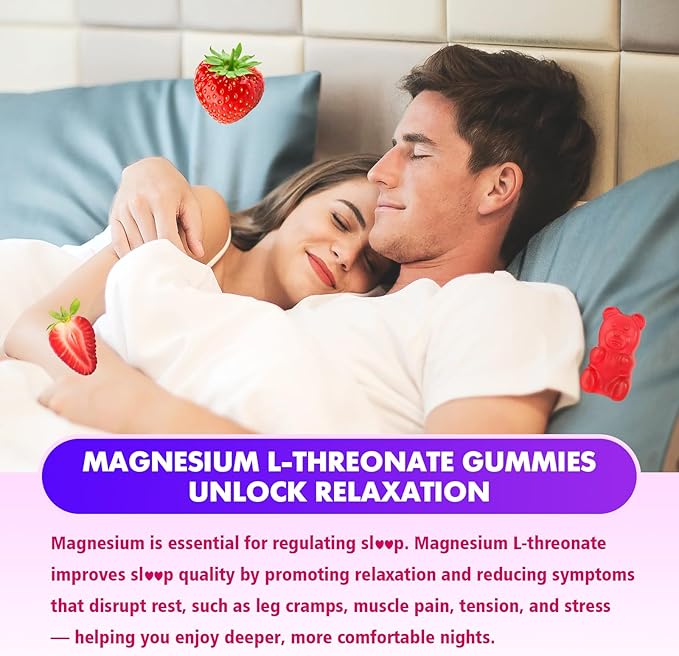 1000mg Magnesium L-Threonate Gummies for Kids & Adults - Muscle & Nervous System Support, Vegan, Sugar-Free Strawberry Flavor, 120 Gummies