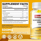 Magnesium Carbonate 500mg Gummies, Magnesium Supplement for Muscle & Digestive Support, High Absorption Formula, Vegan, Pineapple Flavor, 60 Chewables