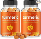 Turmeric Gummies for Adults & Kids with Ginger & Black Pepper Extract | 95% Curcuminoids | Vegan Natural Curcumin Joint Support | 120 Tumeric Gummy Supplements (2-Pack)