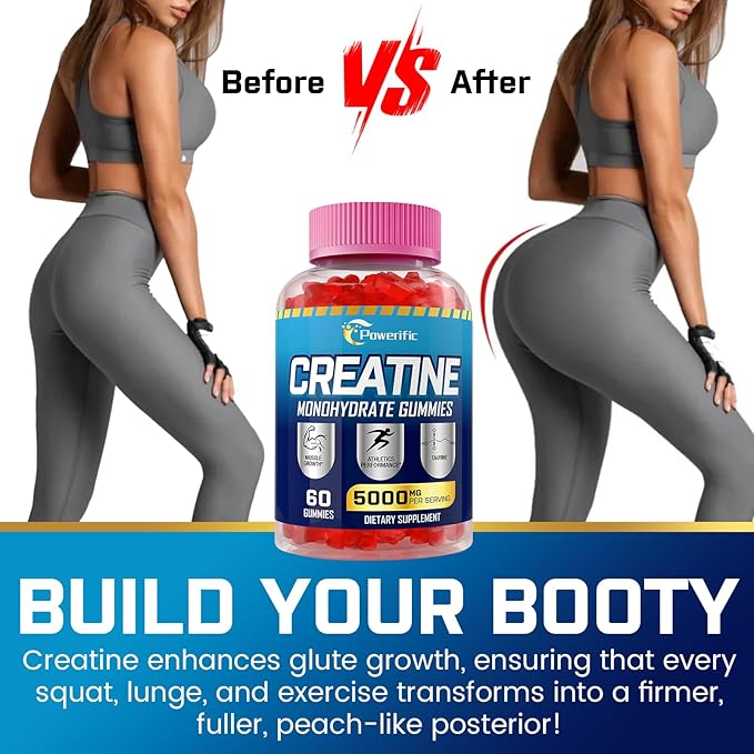 Creatine Monohydrate Gummies for Men & Women Pre Workout Gummies with Taurine, Vitamin B6 & B12 Creatine Monohydrate Chewable for Increase Strength, Energy, Endurance, Muscle, Organic (2 Packs)