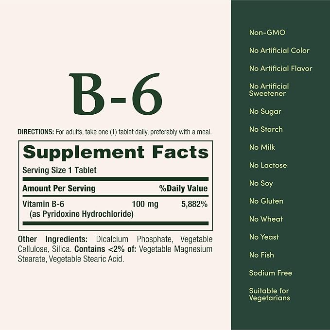 Nature's Bounty Vitamin B6 100mg Tablets - Supports Energy Metabolism & Nervous System Health, 100 Count (Pack of 3)