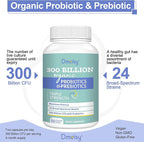 Probiotics for Women and Men, 300 Billion CFU 24 Strains Probiotics + 15 Organic Herbs Prebiotics Blend, Shelf Stable Gut Health Supplement for Digestive Immune & Whole-Body Health, 2 Month Supply