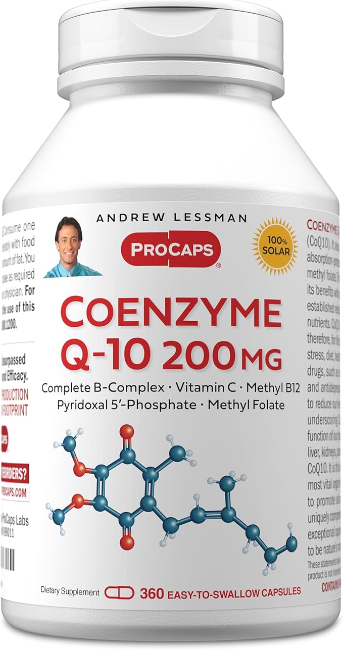 ANDREW LESSMAN Coenzyme Q-10 200 mg 360 Capsules - Essential for Energy Production and Optimum Key Organ Function, Anti-Oxidant Support, Depleted by Aging, Plus B-Complex. Easy to Swallow Capsules
