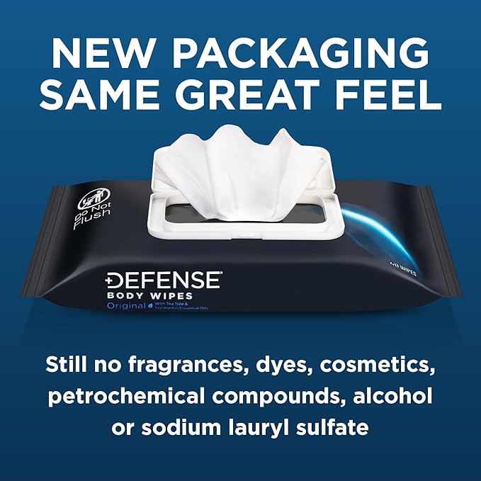 Defense Soap All Natural Body Wipes with Tea Tree Oil | Wrestling, Combat, Camping, Gym, Post Workout Shower Wipes for Men and Women. 40 Count (Pack of 3)