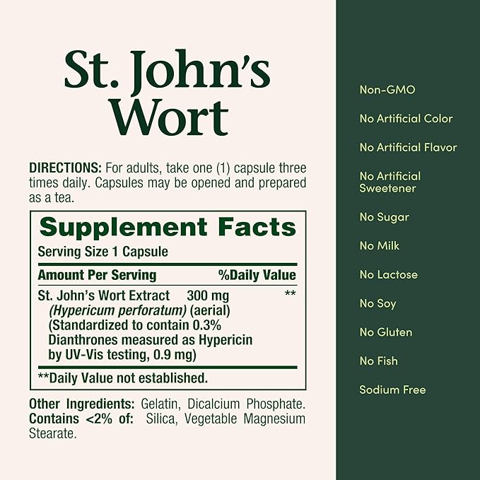 Nature's Bounty St. John’s Wort 300mg Capsules, Herbal Health Supplement, Promotes a Positive Mood, 100 Capsules