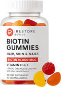iRestore Biotin Gummies 10,000 mcg - 3 Natural Fruit Flavors, Hair Vitamins Multi Supplement for Hair Skin and Nails for Women & Men, 60 Vegan Gummies, 30 Day Supply
