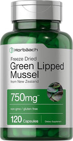Horbäach Green Lipped Mussel |120 Capsules | from New Zealand | Premium Freeze Dried Mussel Powder | Non-GMO and Gluten Free
