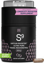 HPN S(9) Sirtuin Booster Ultra Pure Trans Resveratrol Healthy Aging Antioxidant Supplement, High Performance Nutrition, 30 Capsules