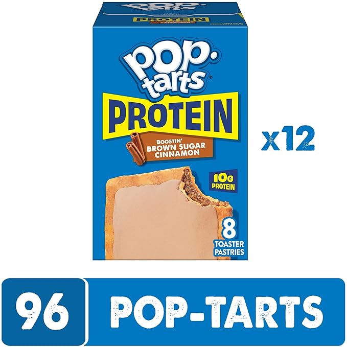 Pop-Tarts Protein Toaster Pastries, 10g Protein, Boostin' Brown Sugar Cinnamon (96 Pop-Tarts)