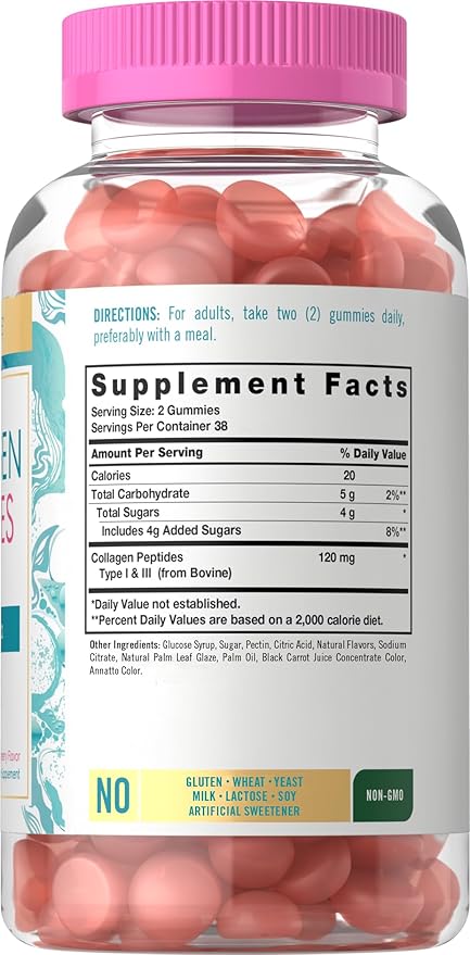 Carlyle Collagen Gummies | Strawberry Flavor Beauty Supplement | Hydrolyzed Collagen Peptides for Women & Men | Type 1 & 3 | Non-GMO, Gluten Free
