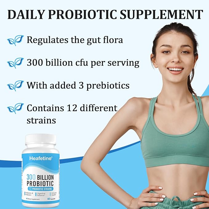 300 Billion CFUs Probiotics for Women & Men - 12 Strains + 3 Organic Prebiotics, Probiotics for Digestive Health & Immune, Gut Health & Bloating, Gut Health for Women & Men - 60 Capsules