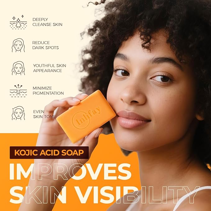Inlifay Turmeric Kojic Acid Soap: Dark Spot Soap for Face Body - Home Travel Use Skin Cleansing for Women (200g)
