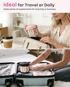 HIONXMGA Cute Pill Dispenser with 7 Large Compartments, Portable Pill Bottle Organizer with Wide Opening for Travel, Anti-Mixing Pill Container, Shatterproof BPA-Free, Includes 20 Pcs Labels, Pink