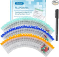 Serfeymi 72 Pcs Pill Pouch Bags for Travel Reusable Plastic Bags 3"x3" 12 mil (Double Sided) Translucent Zipper Pill Pouches for Medicine with Slide Lock & Writable Label, 1x Marker-Green+Blue+Yellow