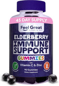 Feel Great Sambucus Elderberry Gummies with Zinc and Vitamin C for Adults | Immune Support Booster | Berry Flavored Vegan Supplement | 90 Day Supply 