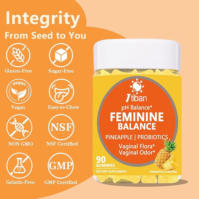 Pineapple Gummies for Women pH, Feminine Balance, Vaginal Health, Female Probiotics Gummy, Wellness Support, Vegan, Gluten-Free, Hawaiian Pineapple 90 Gummies 45 Servings