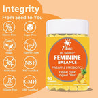 Pineapple Gummies for Women pH, Feminine Balance, Vaginal Health, Female Probiotics Gummy, Wellness Support, Vegan, Gluten-Free, Hawaiian Pineapple 90 Gummies 45 Servings