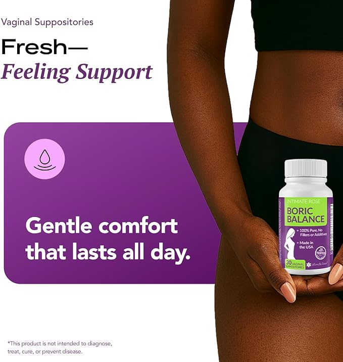 Intimate Rose Boric Acid Vaginal Suppositories, 14 Count for Feminine Deodorizing & Freshness - Vegan Capsules