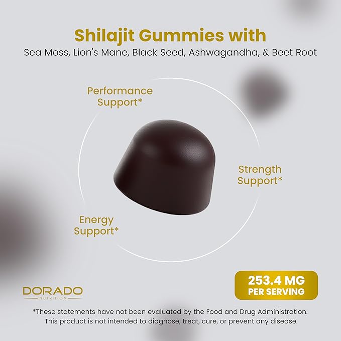 Shilajit Gummies with Sea Moss, Ashwagandha & Lions Mane - (Shilajit Supplement for Men & Women, Energy & Immunity Support ) Third Party Tested, Vegan Safe, NON GMO & Made in USA (60 Gummies)