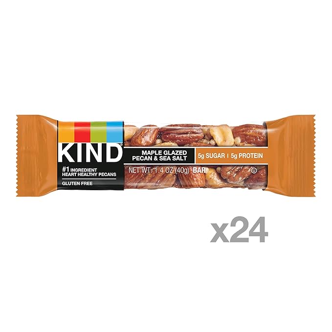 KIND Nut Bars, Maple Glazed Pecan and Sea Salt, 1.4 Ounce, 24 Count, Gluten Free, 5g Sugar, 5g Protein