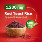 Red Yeast Rice with CoQ10 Supplement | Healthy Cholesterol Levels & Heart Health Support | Extra Strength Red Yeast Rice 1200 MG (600 MG Per Capsule) with Monakolin K | No Citrinin, Non-GMO | 60 Ct