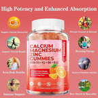 Sugar Free Calcium Magnesium Zinc Supplement Gummies with Vitamin D3 & B12 for Women and Men High Absorption Calcium Magnesium Supplement for Immune Support (120 Counts)