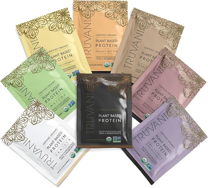 Truvani Vegan Pea Protein Powder | Sample Pack | 20g Organic Plant Based Protein | 8 Single Serving Packets | Keto | Gluten & Dairy Free | Low Carb | No Added Sugar