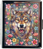 Weekly Pill Organizer, Metal Pill Box with 8 Compartments, Small Travel Pill Case for Purse Pocket, Medicine Vitamin Supplement Organizer (Floral Wolf)