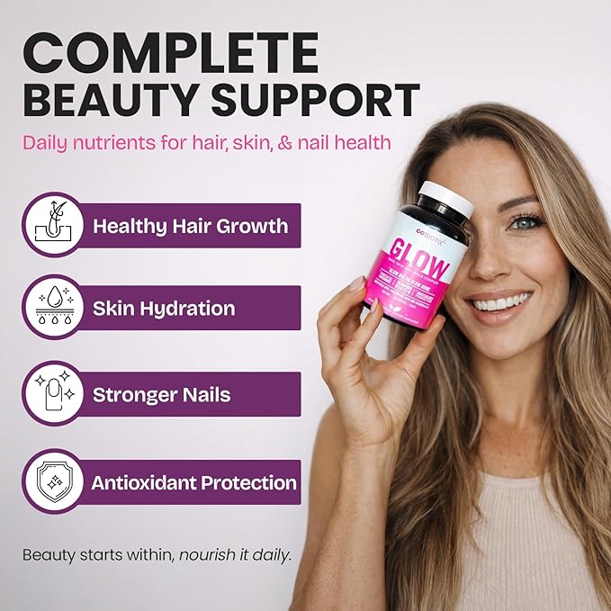 GOBIOTIX Hair Skin and Nails Vitamin Supplement - 10000mcg Biotin Pills with Hyaluronic Acid, Folate, Iron, Magnesium, and Zinc - Collagen Production, Hair Growth - 30 Servings