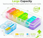 AUVON Weekly Pill Organizer 2 Times a Day in 7 Colors with Face-Up Labels for Easy Organization, Portable AM PM Pill Box 7 Day with Dual Protection Keeps Medications, Vitamins, Fish Oils from Spills