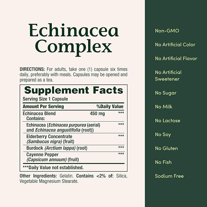 Nature's Bounty Echinacea Complex, Herbal Supplement, Supports Immune Health, 450 mg, 100 Capsules
