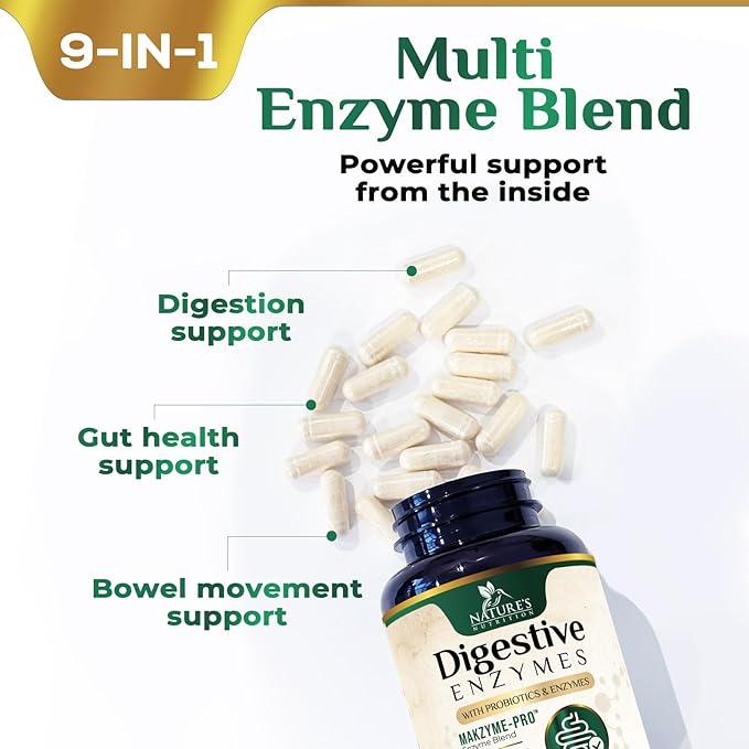 Digestive Enzymes - Super Digestive Multi Enzyme Complex for Bloating & Gut Health Support with Bromelain, Papain, Probiotics & Prebiotics - Digestion Health Support for Women & Men - 60 Capsules