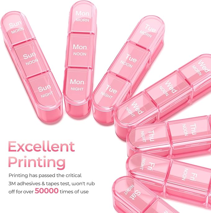 Daviky Pill Organizer 3X a Day, Weekly Pill Box 7 Day, Travel Pill Case with Large Containers, 3 Times Medcine Organizer for Vitamins, Medication, Supplements and Fish Oils (Pink)